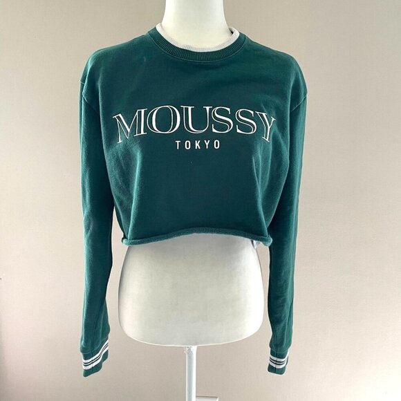 Moussy Tokyo Green Cropped Sweatshirt Rare - Picture 1 of 8